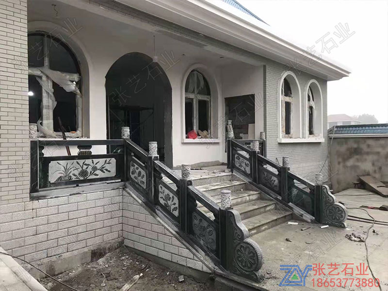 别墅黑色大理石栏杆安装